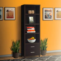 3 Shelf Wooden Media Tower with 2 Drawers, Dark Brown  - BM220300