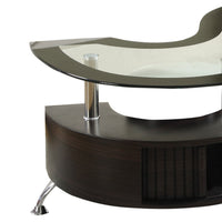 S Shape Contemporary Wood Base Coffee Table with Glass Top,Silver and Brown