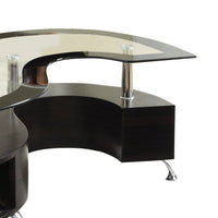 S Shape Contemporary Wood Base Coffee Table with Glass Top,Silver and Brown