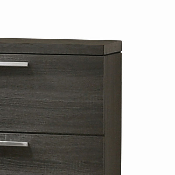 2 Drawer Wooden Nightstand with Bar Pulls and Panel Support, Gray - BM220326