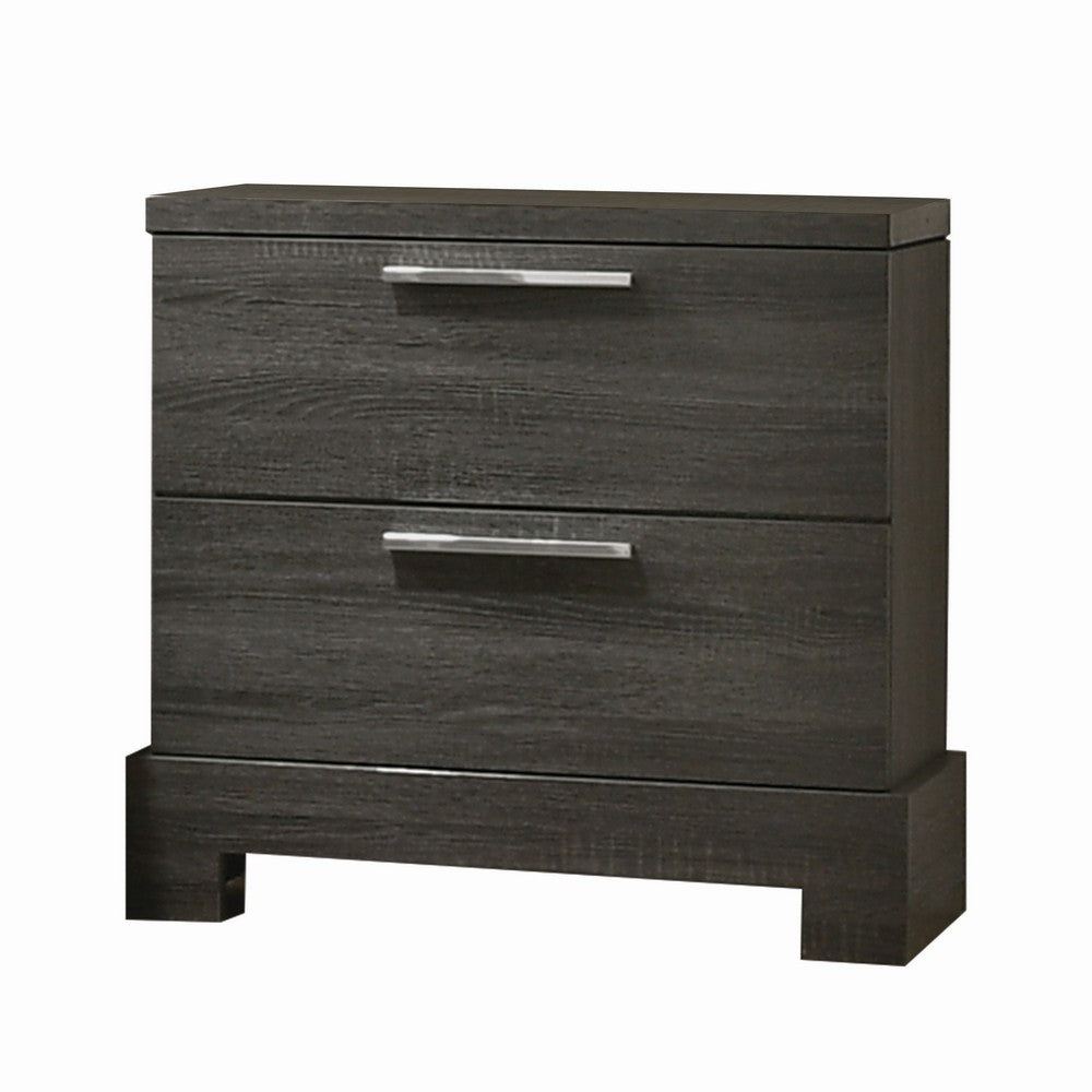 2 Drawer Wooden Nightstand with Bar Pulls and Panel Support, Gray - BM220326