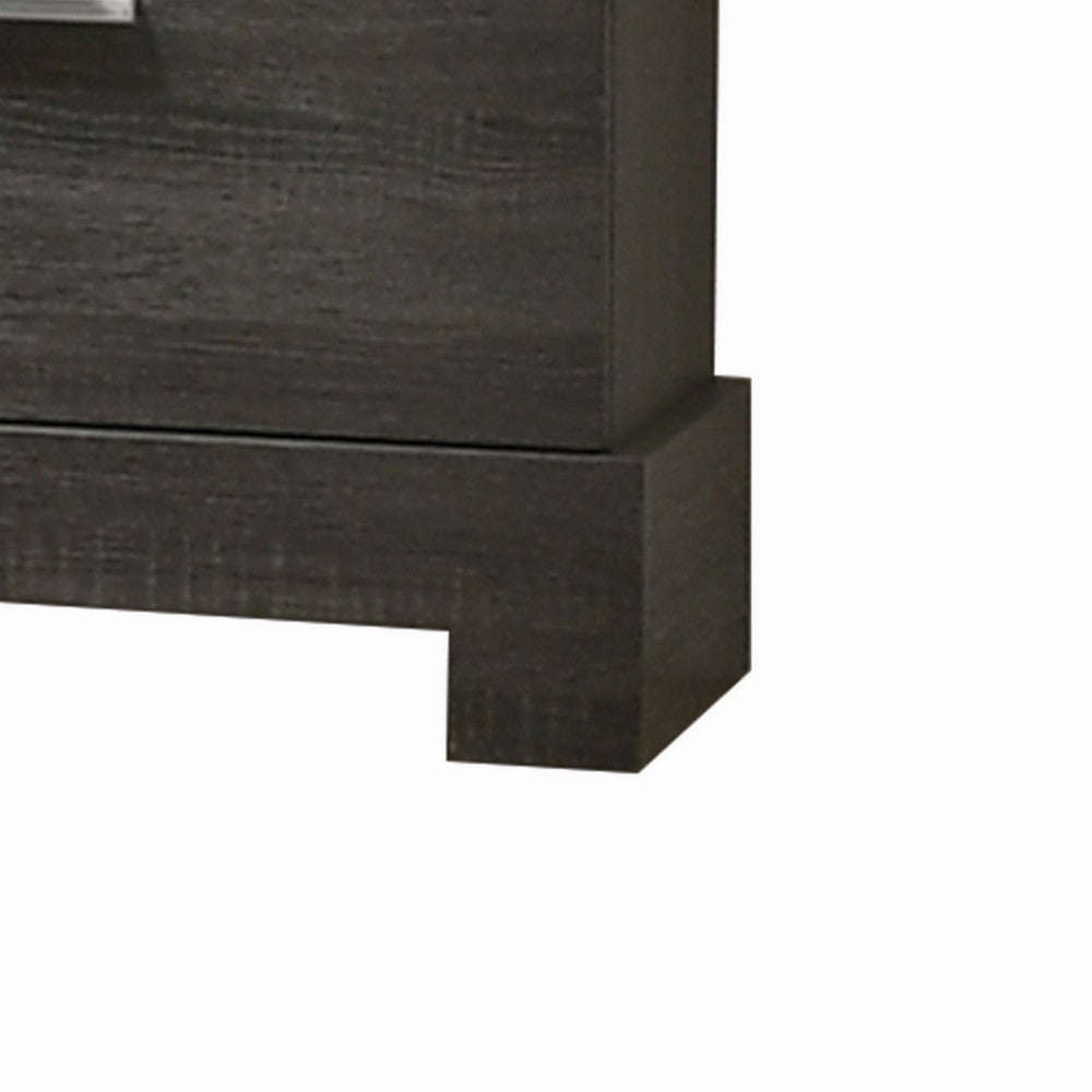 2 Drawer Wooden Nightstand with Bar Pulls and Panel Support, Gray - BM220326
