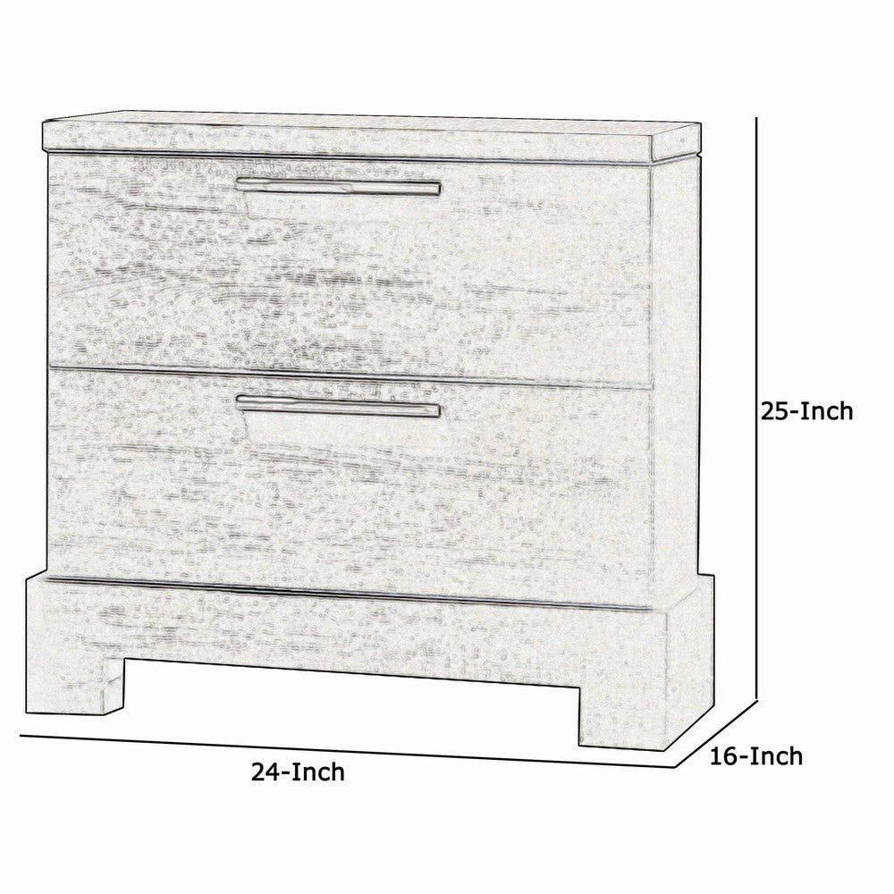 2 Drawer Wooden Nightstand with Bar Pulls and Panel Support, Gray - BM220326