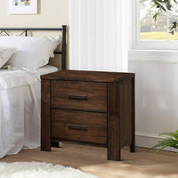 2 Drawer Wooden Nightstand with Bar Pulls and Panel Support, Gray - BM220326