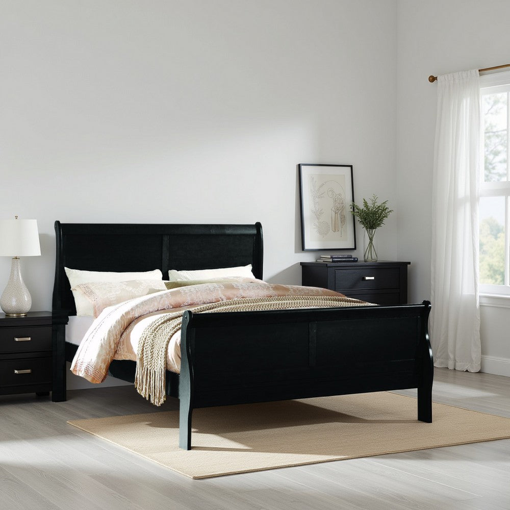 Wooden Twin Size Bed with Panel Design Sleigh Headboard and Footboard,Brown - BM220330