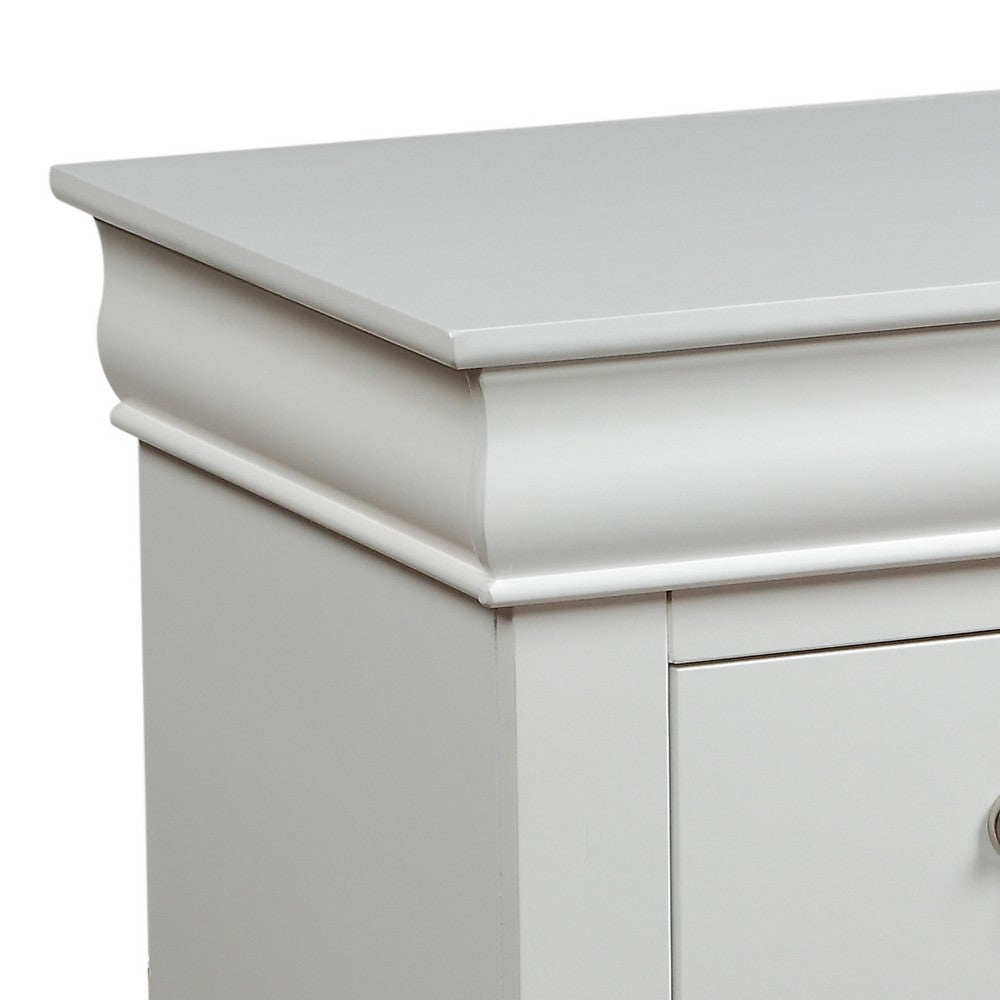 2 Drawer Wooden Nightstand with Metal Hanging Pulls and Bracket Feet, White - BM220333