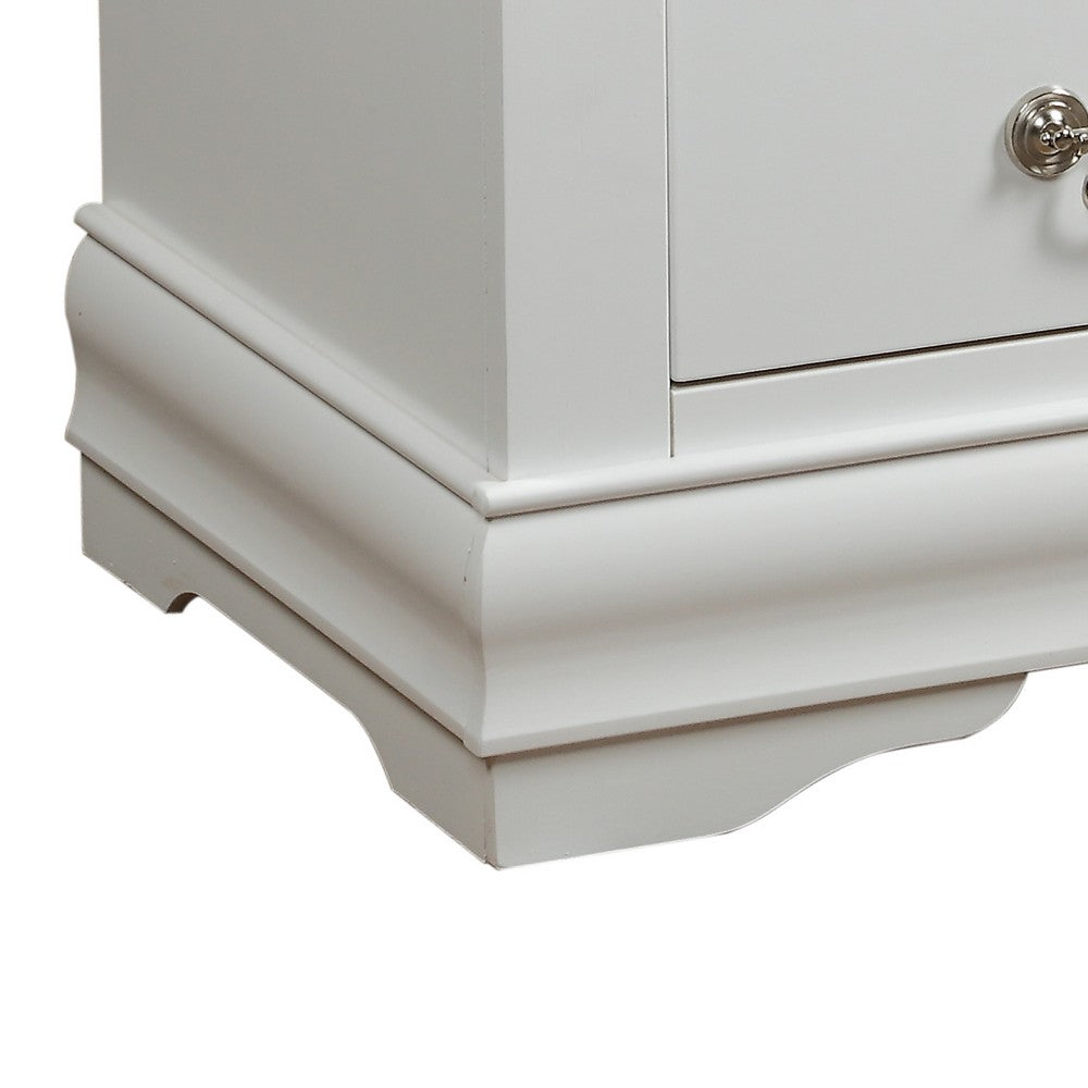 2 Drawer Wooden Nightstand with Metal Hanging Pulls and Bracket Feet, White - BM220333