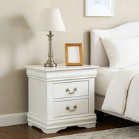 2 Drawer Wooden Nightstand with Metal Hanging Pulls and Bracket Feet, White - BM220333