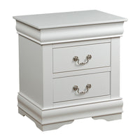2 Drawer Wooden Nightstand with Metal Hanging Pulls and Bracket Feet, White - BM220333