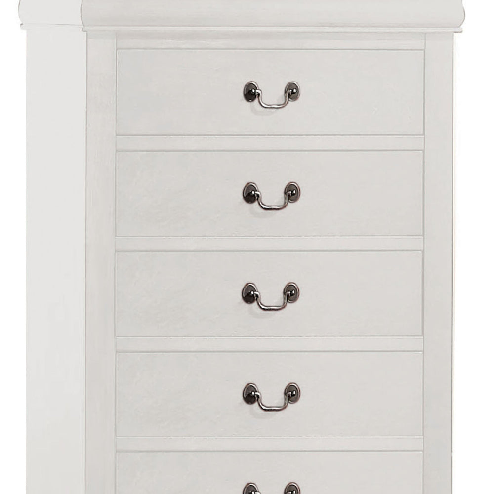 5 Drawer Wooden Chest with Metal Hanging Pulls and Bracket Feet, White - BM220335