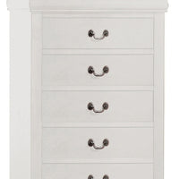 5 Drawer Wooden Chest with Metal Hanging Pulls and Bracket Feet, White - BM220335