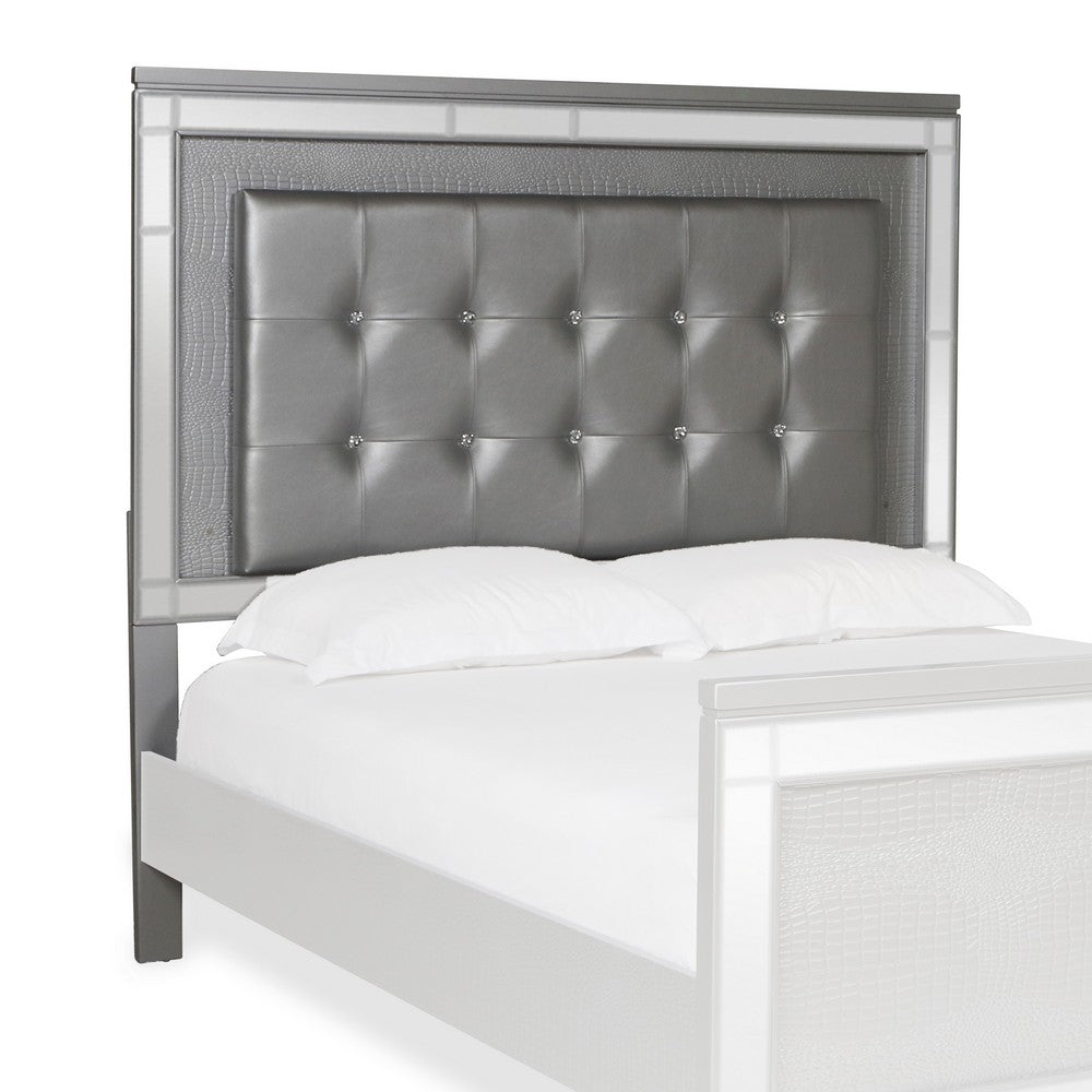 Faux Crystal Tufted Fabric Twin Headboard with LED Trim, Gray  - BM220405