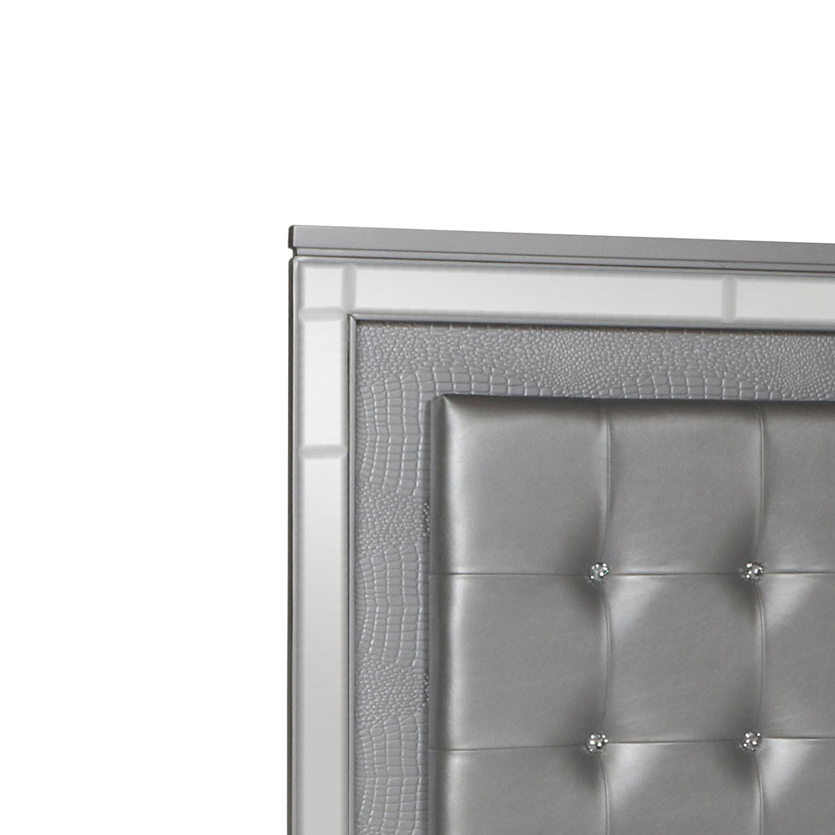 Faux Crystal Tufted Fabric Twin Headboard with LED Trim, Gray  - BM220405