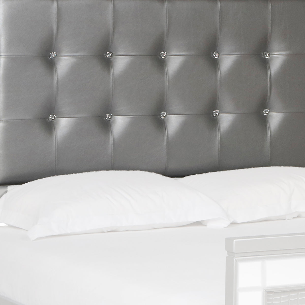 Faux Crystal Tufted Fabric Twin Headboard with LED Trim, Gray  - BM220405