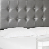 Faux Crystal Tufted Fabric Twin Headboard with LED Trim, Gray  - BM220405