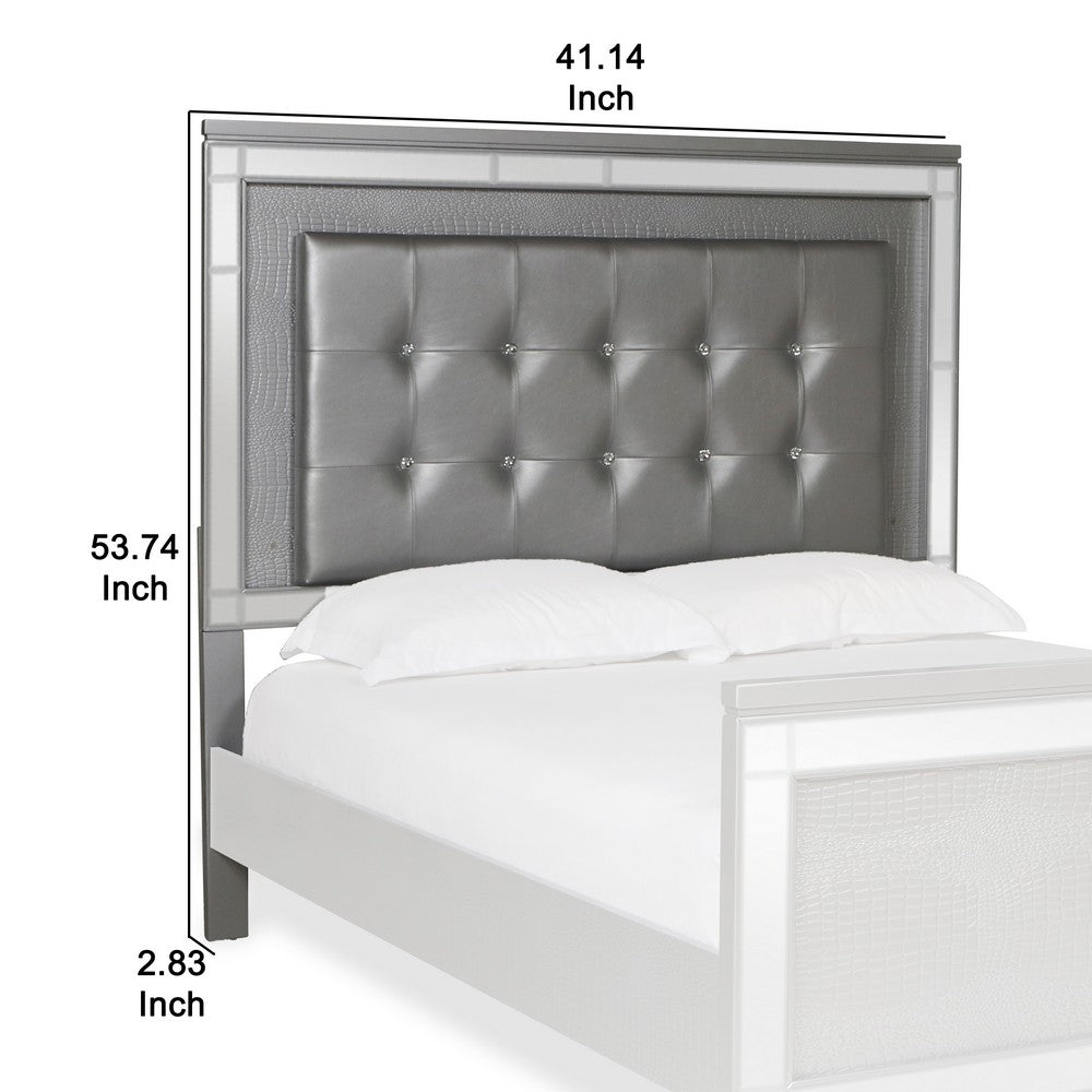Faux Crystal Tufted Fabric Twin Headboard with LED Trim, Gray  - BM220405