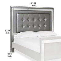 Faux Crystal Tufted Fabric Twin Headboard with LED Trim, Gray  - BM220405
