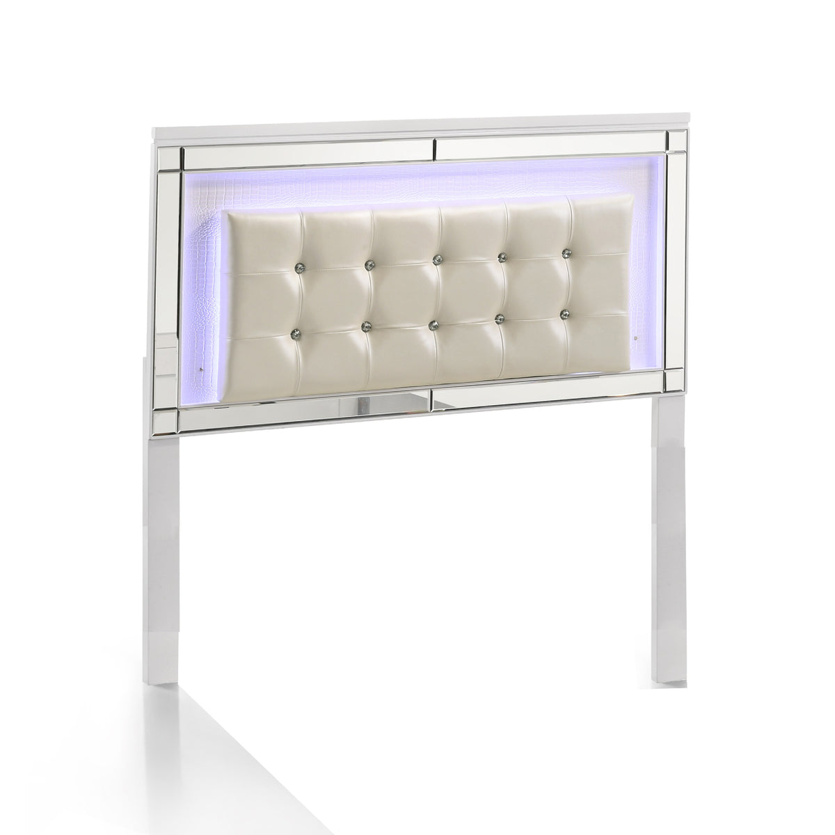 Modern Wooden Full Size Headboard with LED and Glass Trim, White  - BM220460