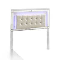 Modern Wooden Full Size Headboard with LED and Glass Trim, White  - BM220460