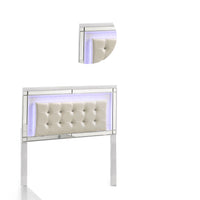 Modern Wooden Full Size Headboard with LED and Glass Trim, White  - BM220460