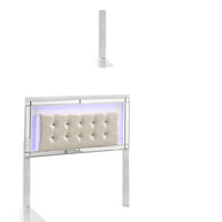 Modern Wooden Full Size Headboard with LED and Glass Trim, White  - BM220460
