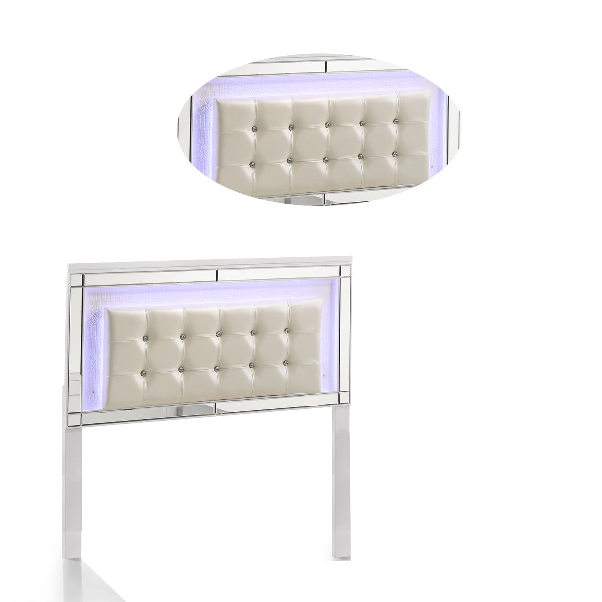 Modern Wooden Full Size Headboard with LED and Glass Trim, White  - BM220460