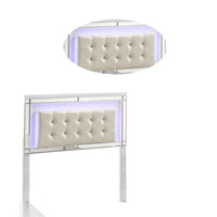 Modern Wooden Full Size Headboard with LED and Glass Trim, White  - BM220460