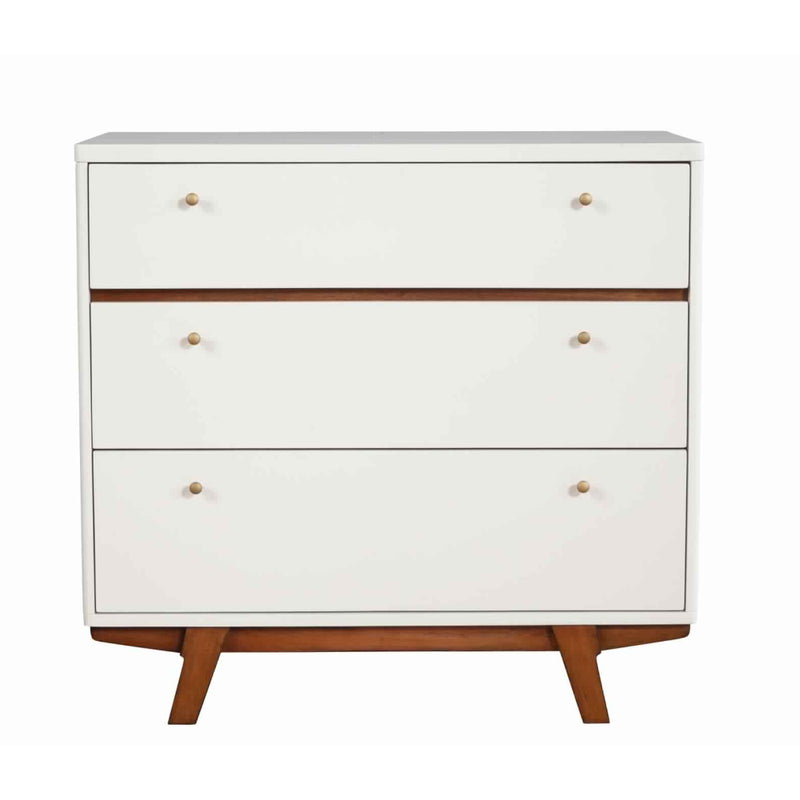 3 Drawer Wood Chest with Round Pulls and Angled Legs, Small,White and Brown - BM220498