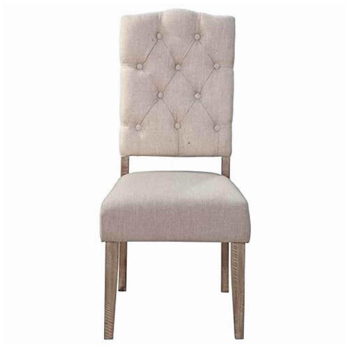 Wooden Parson Chair with Button Tufted Backrest, Set of 2, Brown and Beige - BM220510