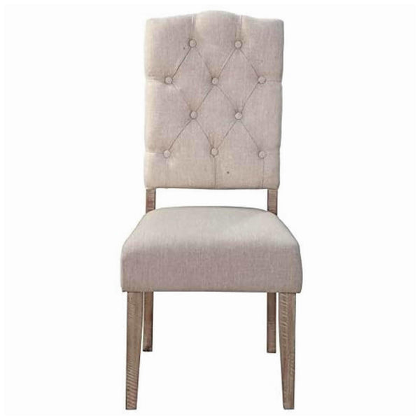 Wooden Parson Chair with Button Tufted Backrest, Set of 2, Brown and Beige - BM220510