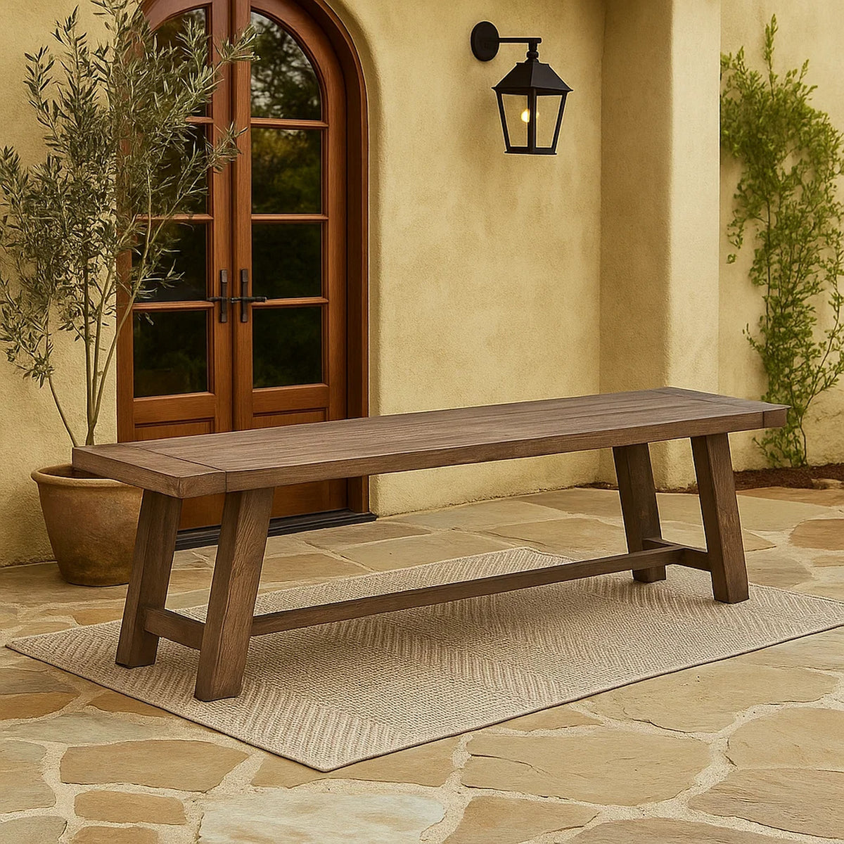 Farmhouse Wooden Dining Bench with Grain Details and Plank Top, Brown - BM220511