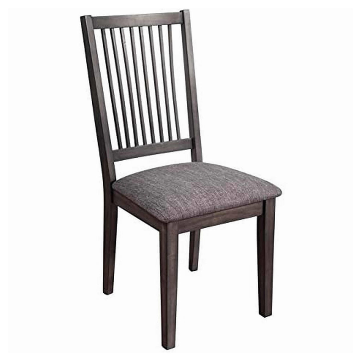 Wood Side Chair with Slatted Backrest and Padded Seat, Set of 2, Dark Brown - BM220514