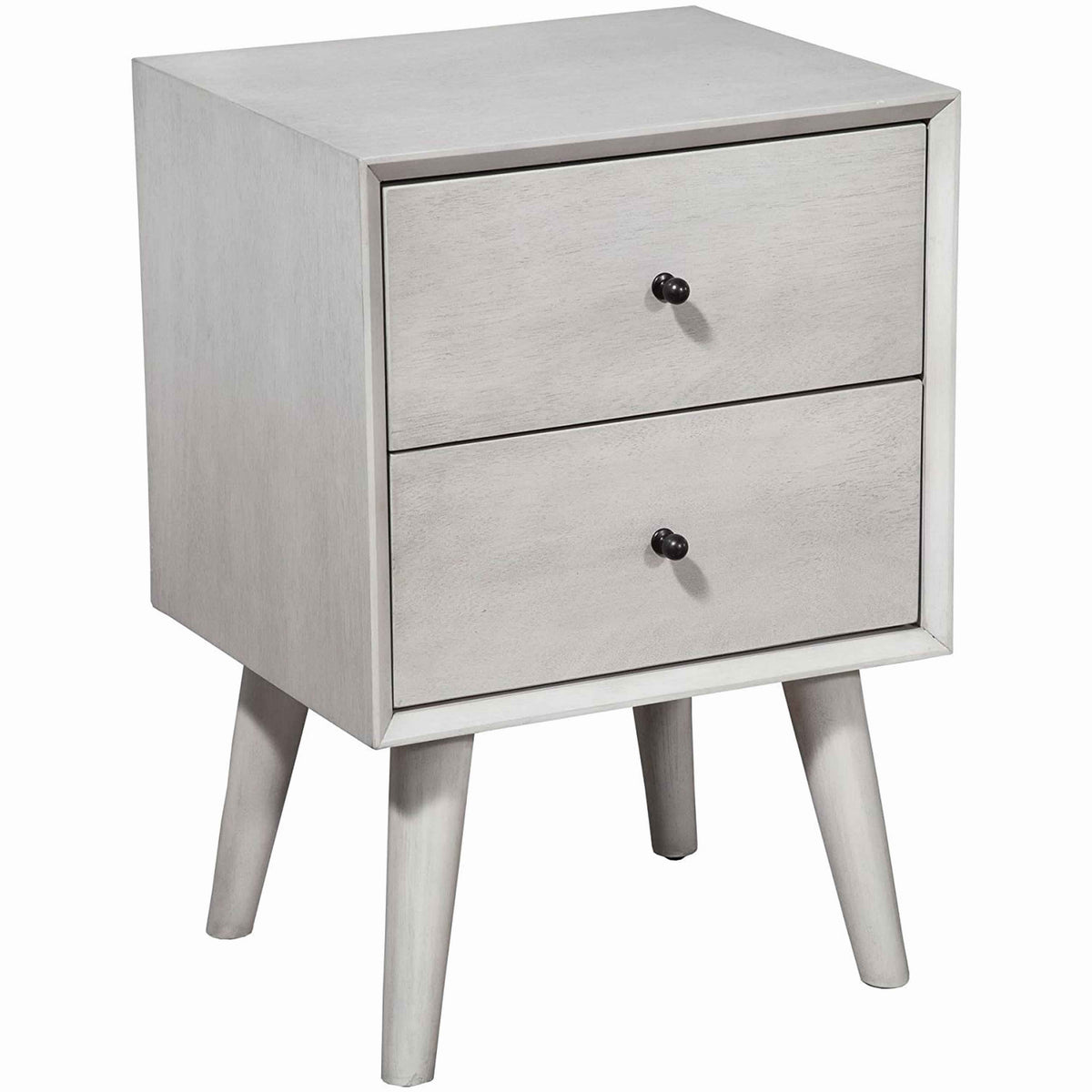 Mid Century Modern Wooden Nightstand with 2 Drawers and Slanted Legs, Gray - BM220516