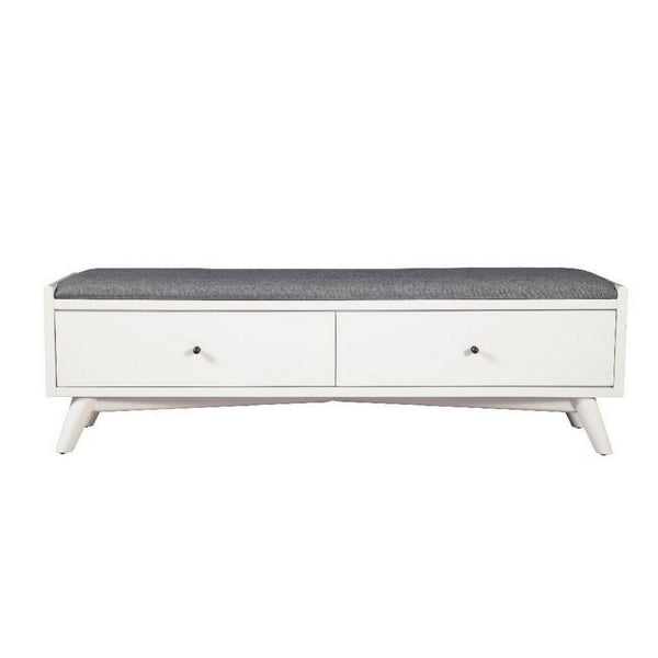 Benjara Fabric Upholstered Bedroom Bench with 2 Storage Drawers, White- BM220519