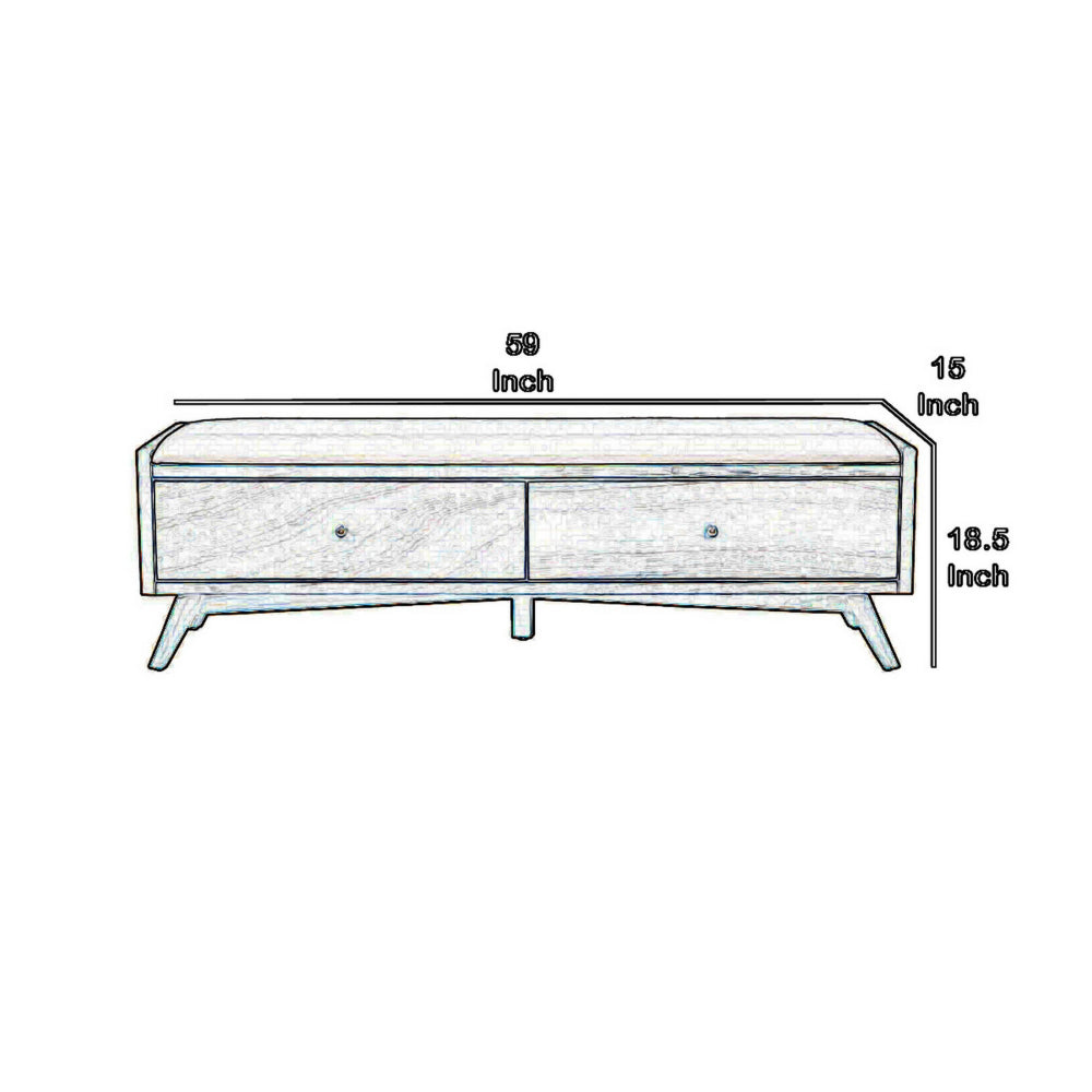 Benjara Fabric Upholstered Bedroom Bench with 2 Storage Drawers, White- BM220519