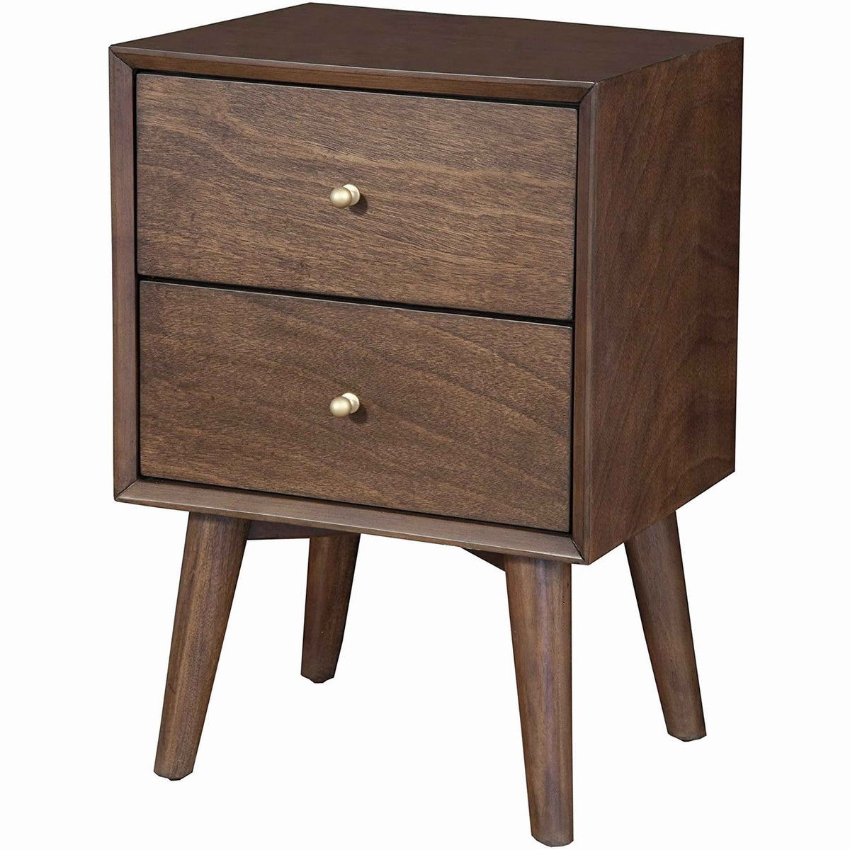 Mid Century Modern Wooden Nightstand with 2 Drawers and Slanted Legs, Brown - BM220521