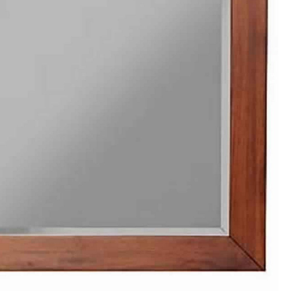 Wooden Frame Dresser Mirror with Natural Grain Details, Cherry Brown - BM220523