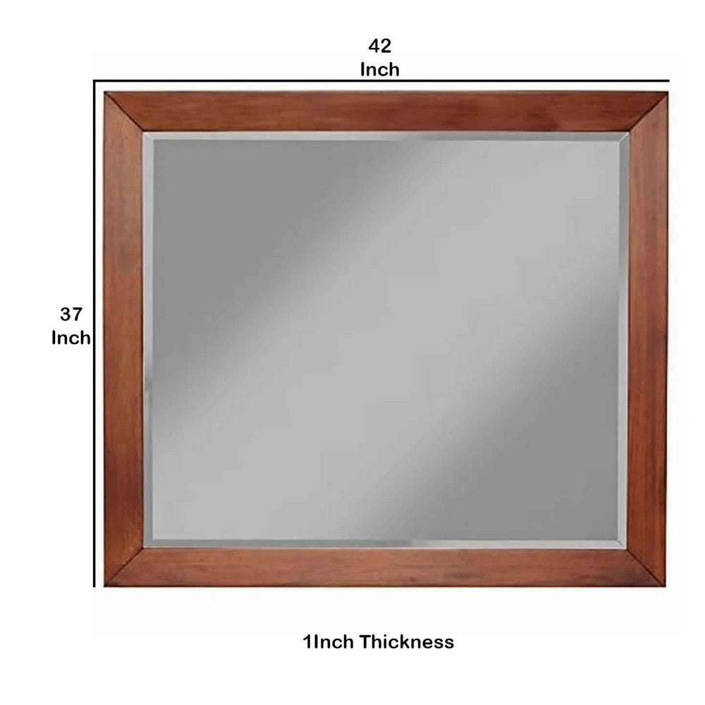 Wooden Frame Dresser Mirror with Natural Grain Details, Cherry Brown - BM220523