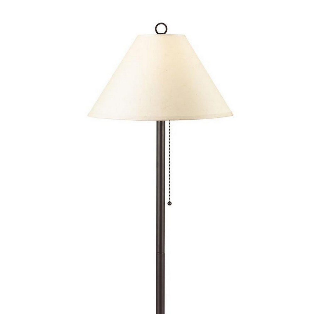 Metal Floor Lamp with Pull Chain Switch and Paper Shade, Off White and Black - BM220649