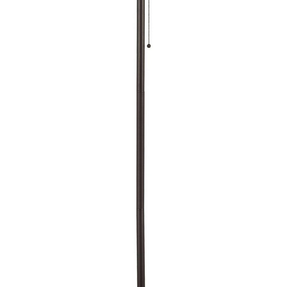 Metal Floor Lamp with Pull Chain Switch and Paper Shade, Off White and Black - BM220649