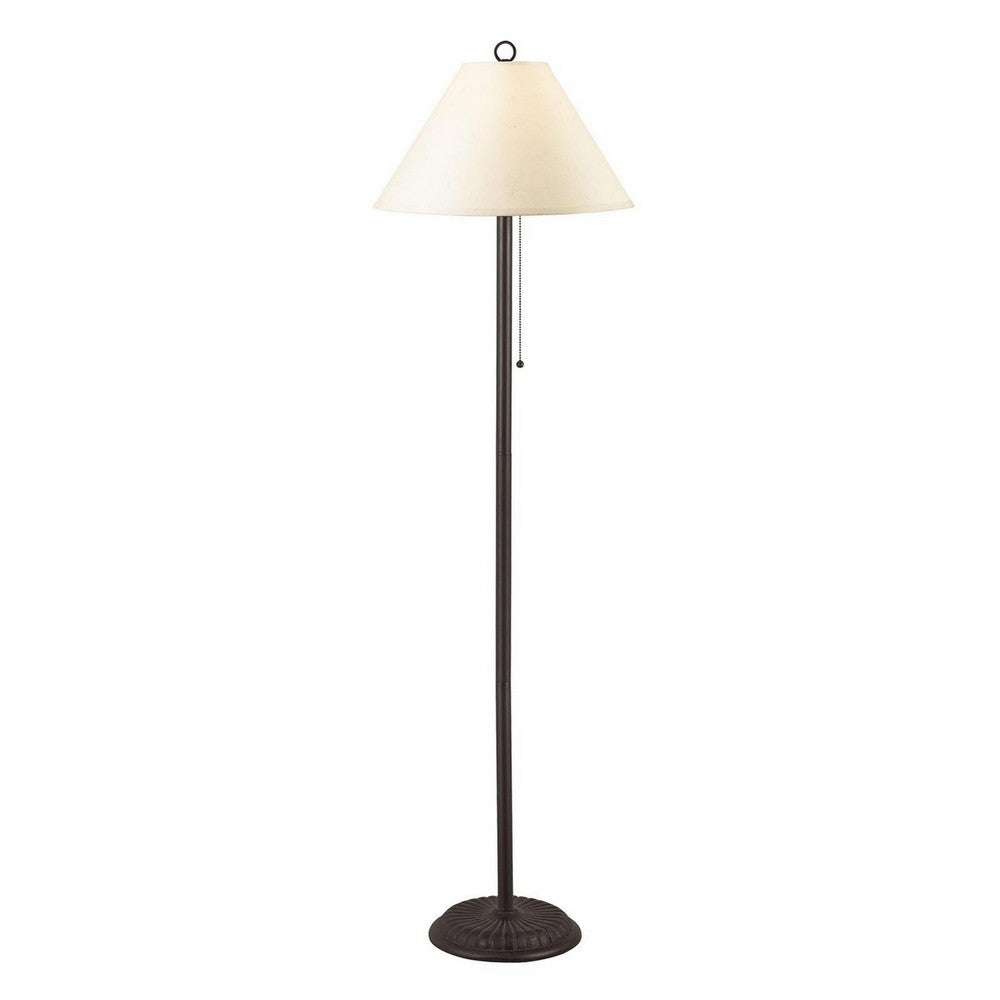Metal Floor Lamp with Pull Chain Switch and Paper Shade, Off White and Black - BM220649