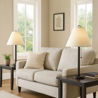 Paper Shade Metal Table Lamp with Pull Chain Switch,Set of 4,White and Black - BM220650