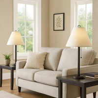 Paper Shade Metal Table Lamp with Pull Chain Switch,Set of 4,White and Black - BM220650