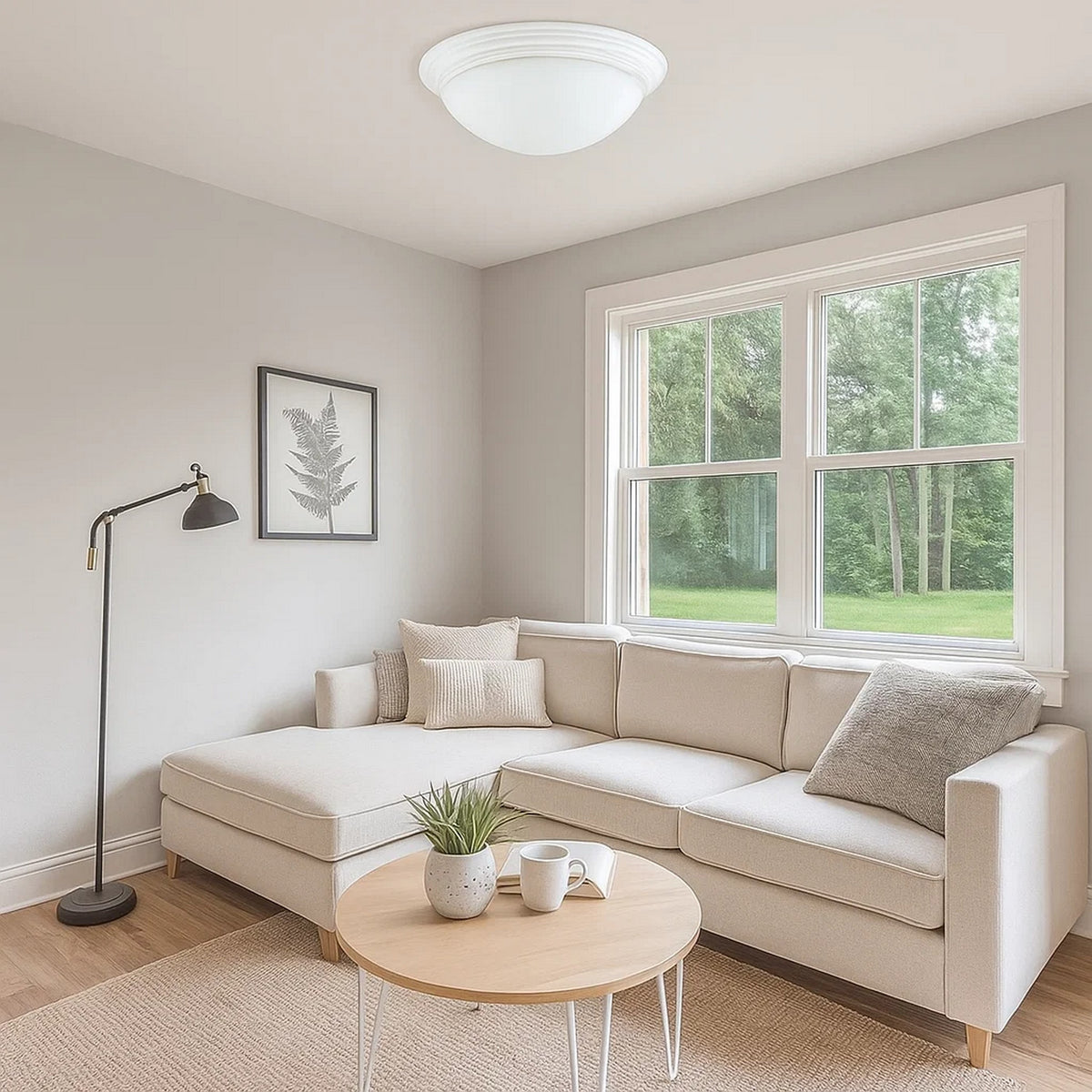 Dome Shaped Glass Ceiling Lamp with Hardwired Switch, White and Clear - BM220713