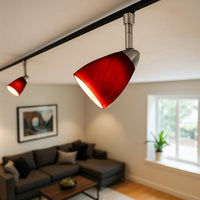 Hand Blown Glass Shade Track Light Head with Metal Frame, Red and Silver - BM220748