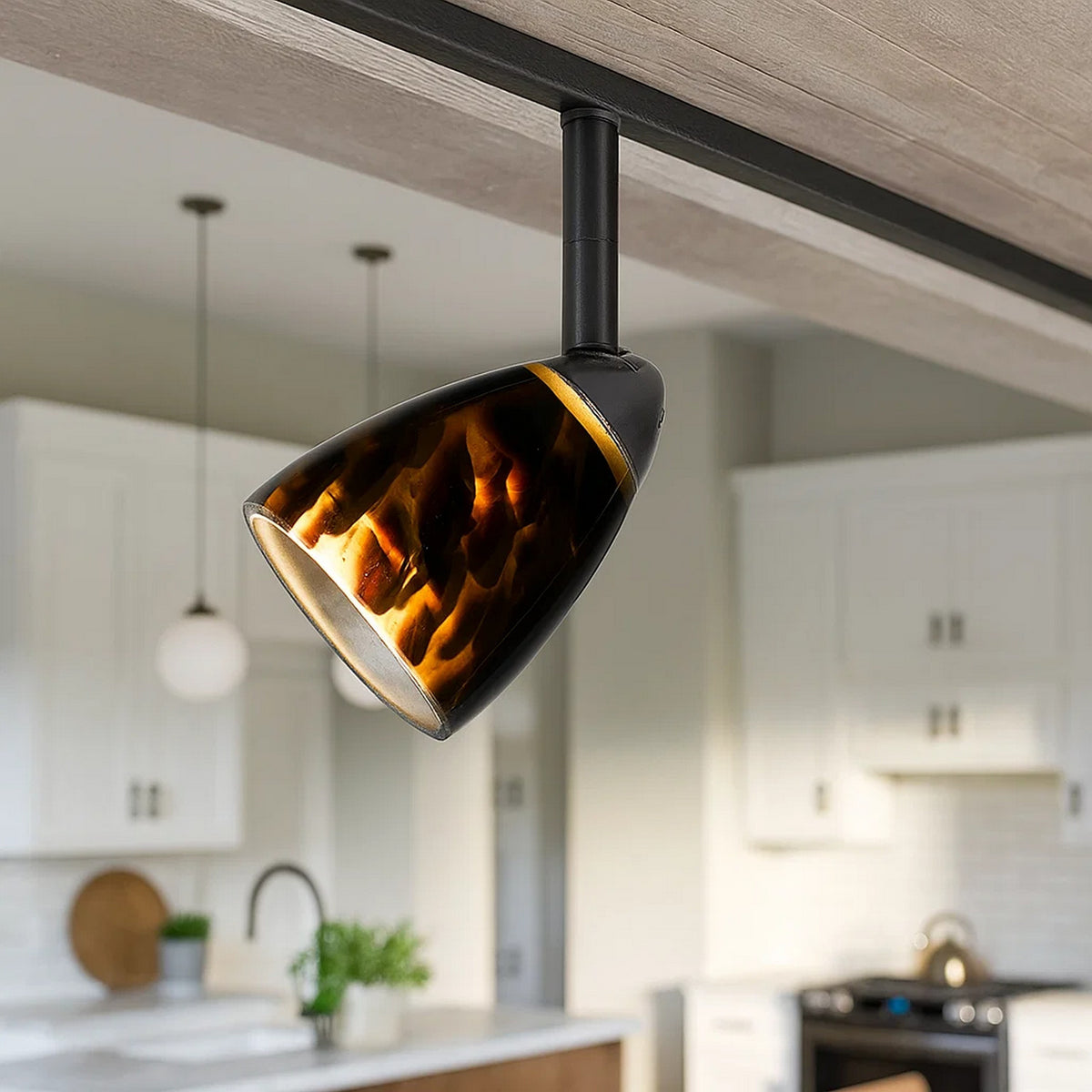 Hand Blown Glass Shade Track Light Head with Metal Frame, Gold and Bronze - BM220757