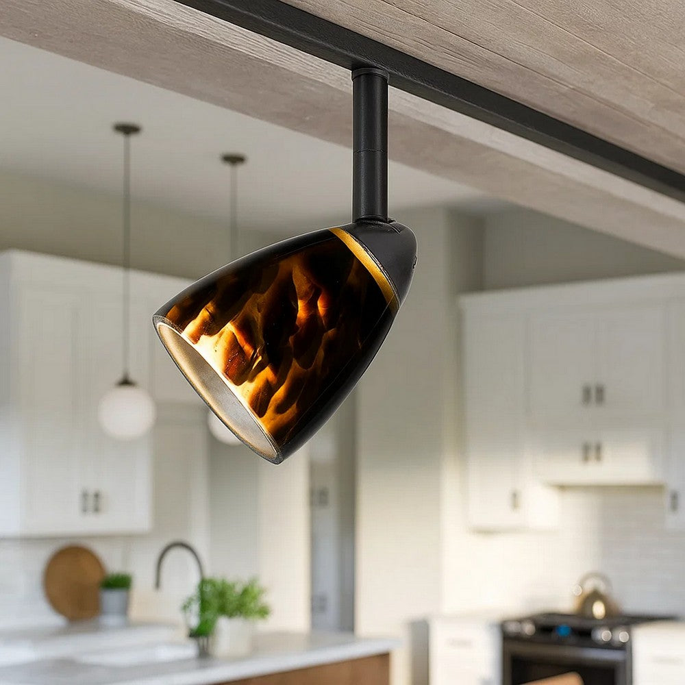 Hand Blown Glass Shade Track Light Head with Metal Frame, Gold and Bronze - BM220757