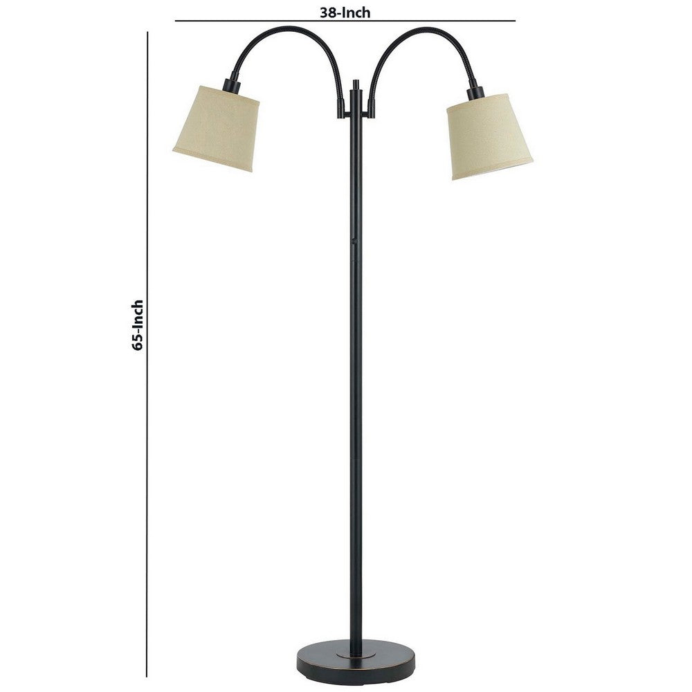 80 Watt Metal Floor Lamp with Dual Gooseneck and Uno Style Shades, Black - BM220842