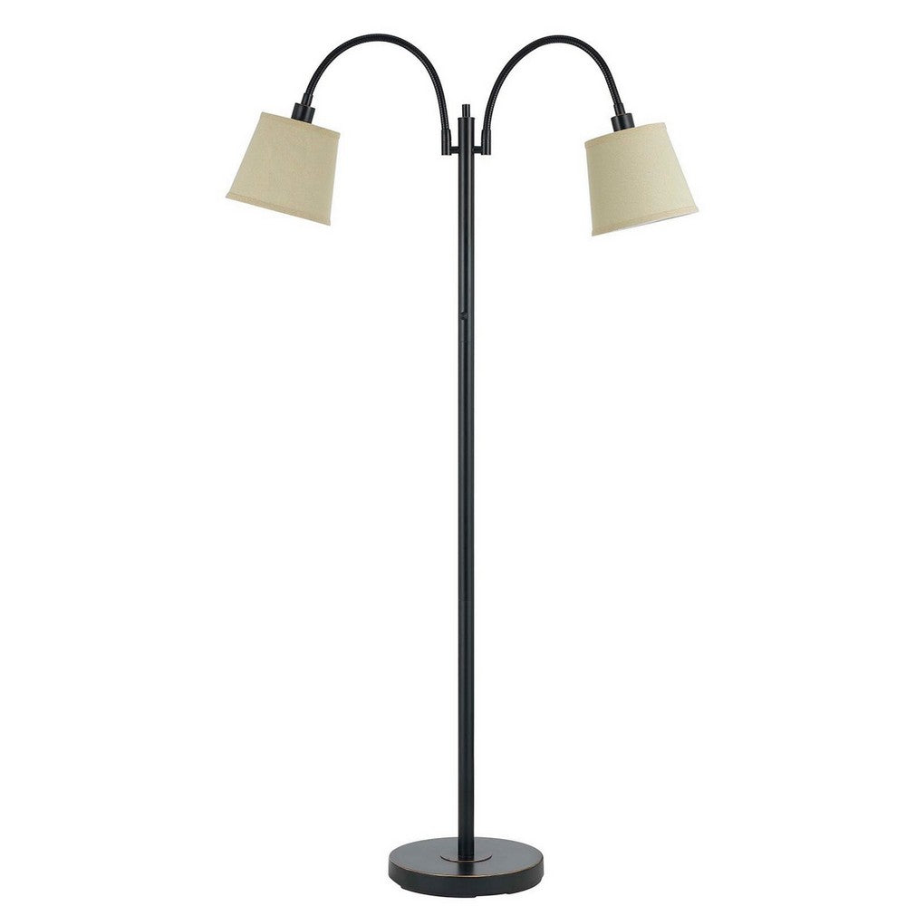 80 Watt Metal Floor Lamp with Dual Gooseneck and Uno Style Shades, Black - BM220842