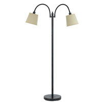 80 Watt Metal Floor Lamp with Dual Gooseneck and Uno Style Shades, Black - BM220842